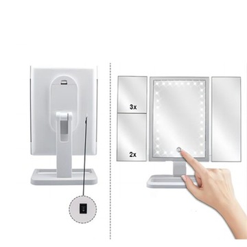 Зеркало для макияжа со светодиодной подсветкой, трехстороннее, складное, 74LED, белое