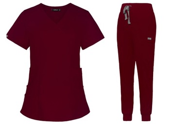 KOMPLET MEDYCZNY DAMSKI SCRUB UNIFORM RÓŻNE KOLORY BORDO ROZMIAR M