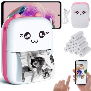 DRUKUŚ DRUKARKA TERMICZNA DO ZDJĘĆ BLUETOOTH MINI KOT + 11szt ROLEK PAPIERU