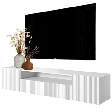 BIAŁA SZAFKA POD TELEWIZOR komoda stolik TV PÓŁKA WISZACA TV 200 cm 2 sz