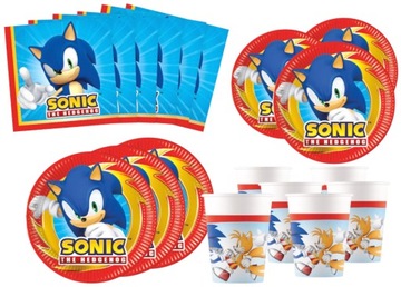 Zestaw Talerzyki Kubki Serwetki Sonic Urodziny