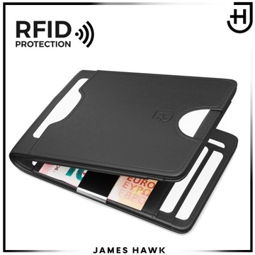Skórzany portfel męski Elegancki Pojemny Poziomy Slim 1,5 cm RFID Czarny