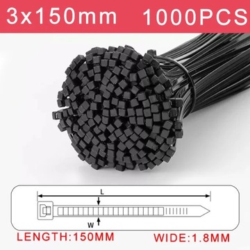 250/500/1000Pcs Black Self-locking Plastic Nylon cable Zip Ties 3*100 3*150