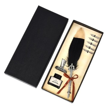 1 Set Vintage Calligraphy Feather Dip Pen 5 Nib Writing Ink Quill