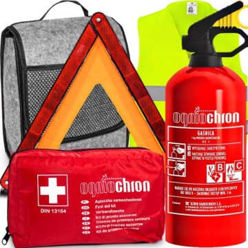 APTECZKA SAMOCHODOWA GAŚNICA 1KG TRÓJKĄT OSTRZEGAWCZY KAMIZELKA TORBA ETUI