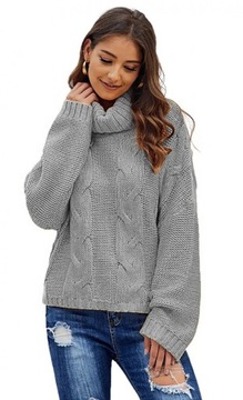Mikos gruby ciepły sweter luźny golf damski 692