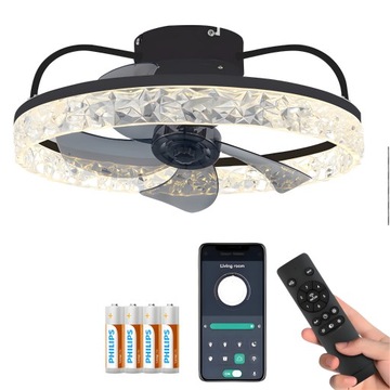 LAMPA SUFITOWA LED Z WENTYLATOREM ŻYRANDOL WIATRAK SUFITOWY PILOT APLIKACJA