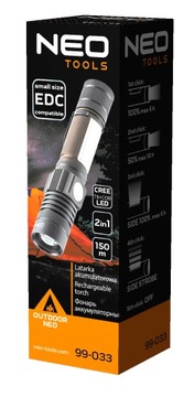 USB аккумуляторный фонарик 800лм 2в1 CREE T6 LED 99-033 NEO Tools