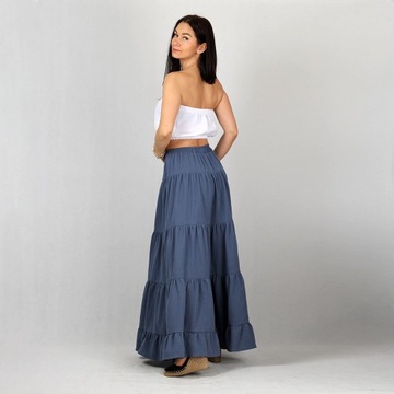 МУСЛИН СИНИЙ длинная юбка летняя из хлопковой резины