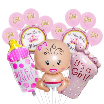 ZESTAW BALONY IT'S A GIRL BABY SHOWER DZIEWCZYNKA RÓŻOWE