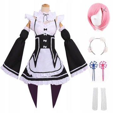 Ram Cosplay Kostium Peruka Strój Pokojówki RE Zero