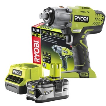 АККУМУЛЯТОРНЫЙ гайковерт RYOBI 18 В R18IW3-0 400 НМ +4 Ач, НАБОР LED ONE+