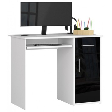 Biurko pod komputer laptop PIN biały-czarny połysk 90cm AKD