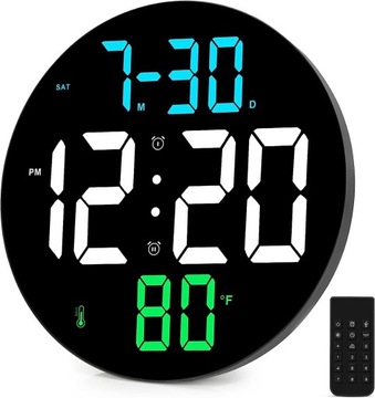 ZEGAR ŚCIENNY LED ELEKTRONICZNY OKRĄGŁY Z PILOTEM