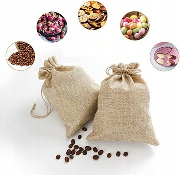 30X ЛЬНЯНАЯ СУМКА НА ШНУРЕ, МАЛЕНЬКАЯ, КОРИЧНЕВАЯ