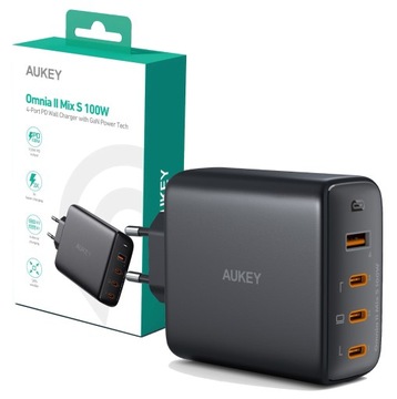 AUKEY PA-B7S Omnia II GaN 3xUSB-C 1xUSB-A Power Delivery PD 3.0 QC PPS 100W