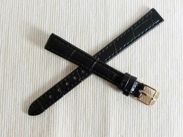 PASEK DO ZEGARKA MĘSKI DAMSKI 12 MM, XXL, CZARNY, SKÓRA