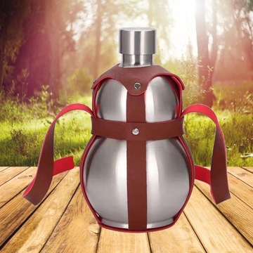 Непротекающая фляжка Кувшин для вина в форме тыквы, кожаный футляр, 500 мл 2,5 л, серебро