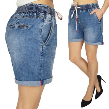 SPODENKI DAMSKIE JEANSOWE SZORTY WIĄZANE Plus-Size