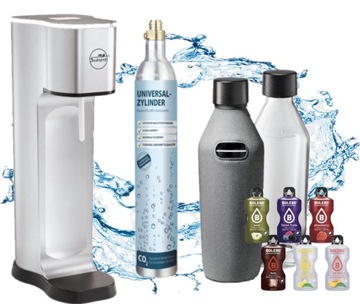 САТУРАТОР SODAPOP Joy Prestige, серебро + КАРТРИДЖ CO2 + 2x СТЕКЛЯННЫЙ ГРАФИН + ФУТЛЯР