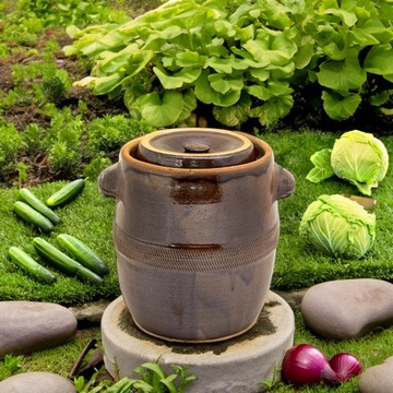 КЕРАМИЧЕСКАЯ БОЧКА 30 Л ДЛЯ СБОРА С ВОРОТНИКОМ КЕРАМИЧЕСКАЯ КРЫШКА