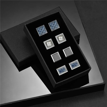 Round Man Shirt Cufflink With Box 4 Pairs Set Tie