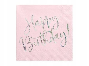 Serwetki Happy Birthday pudrowy róż 33x33cm 20szt