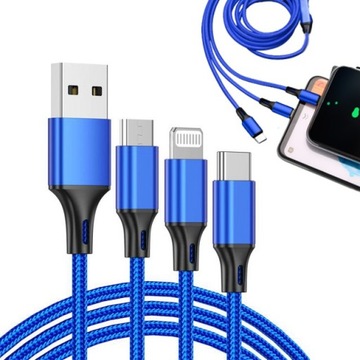 3w1 KABEL USB C MICRO DO IPHONE SZYBKIE ŁADOWANIE