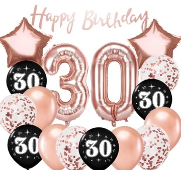 ZESTAW NA 30 URODZINY BALON 30 RÓŻOWE ZŁOTO 80 CM