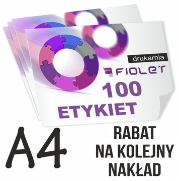 ETYKIETY A4 samoprzylepne nadruk kolorowy 100 szt.