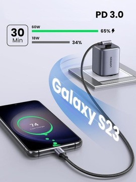 Kabel USB-C type-C QC 4.0 PD 3A 2m 60W kątowy Szybkie Ładowanie huawei vivo