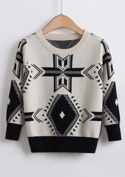 SHEIN SWETER CHŁOPIĘCY BEŻOWY WZORZYSTY 100 V4C