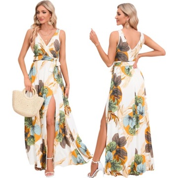 ELEGANCKA SUKIENKA DAMSKA MAXI DŁUGA ZWIEWNA W KWIATY sukienka plazowa boho