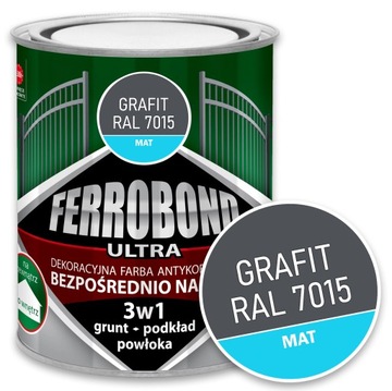 Farba do Metalu Żeliwa na Rdzę GRAFIT MAT RAL 7015 0,7L Ferrobond Ultra