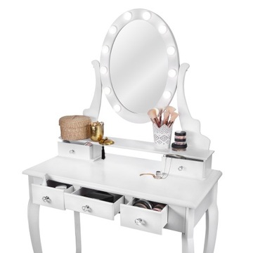 TOALETKA KOSMETYCZNA z LUSTREM LED BIAŁA + TABORET