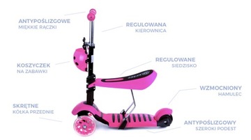 ТРЕХКОЛЕСНЫЙ БАЛАНСИРОВОЧНЫЙ САМОКАТ 5 В 1 BIEDRONKA для детей со светодиодной ездой