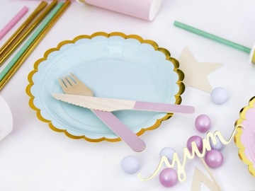 Talerzyki miętowe metaliczny złoty brzeg talerze 6