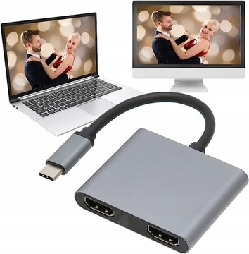 АДАПТЕР-ХАБ 4 В 1 2X HDMI 4K ПОДАЧА ПИТАНИЯ USB ДОК-СТАНЦИЯ USB C