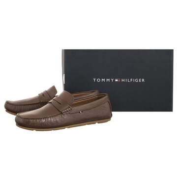 Buty Mokasyny Skórzane Tommy Hilfiger Leather Driver Winter Brązowe