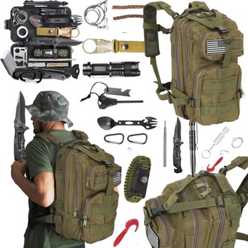 Zestaw survivalowy przeżycia + plecak taktyczny 28L. wojskowy przetrwania