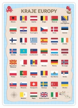 PLAKAT EDUKACYJNY - KRAJE EUROPY (A3) - FOLIOWANY