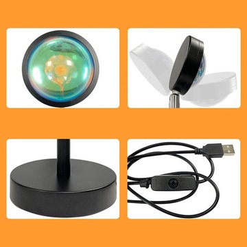 LAMPA NOCNA PROJEKCYJNA SUNSET ZACHÓD SŁOŃCA LED LAMPKA 9 KOLORÓW ZMIANY