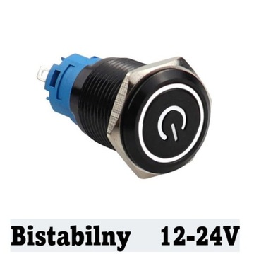 Przycisk przełącznik przyciskowy czarny SPDT On-On metalowy 16mm LED 12V bi