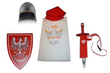 Strój rycerz orzeł tarcza tunika z kapturem miecz 50cm hełm łebka