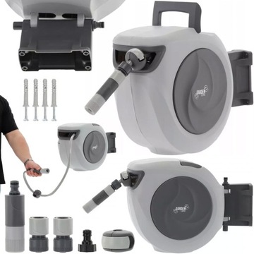 MOCNY WĄŻ OGRODOWY ZWIJANY BĘBEN 35m AUTOMATYCZNY ZWIJACZ ZRASZACZ PISTOLET