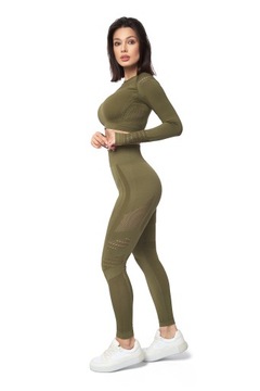 ZESTAW SPORTOWY CROP TOP + LEGGINSY KHAKI M