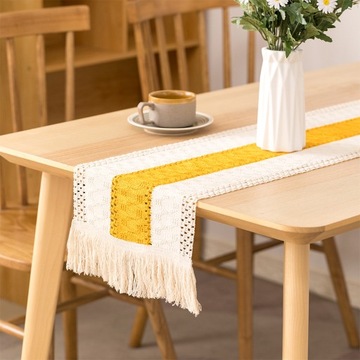 Скатерть-дорожка для макраме, связанная крючком, с полой бахромой, деревенский желтый цвет, 11,8 x 110,2 дюйма