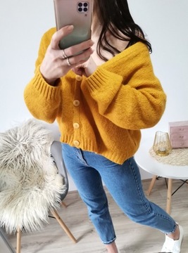 Sweter na guziki oversize moher wełna 38 M 40 L