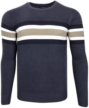 Sweter męski klasyczny stalowy w paski O311 r. XXL