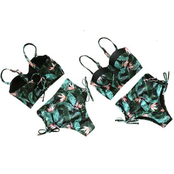 ЖЕНСКИЙ КУПАЛЬНЫЙ КОСТЮМ ИЗ ДВУХ ЧАСТЕЙ С ВЫСОКОЙ ПОСАДКОЙ, ЧЕРНЫЕ ЦВЕТЫ M